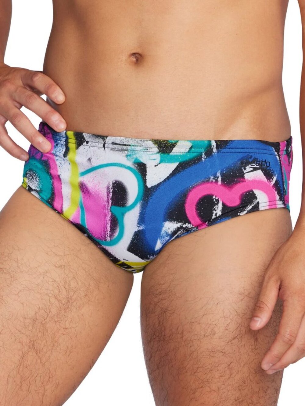 Speedo Endurance racer swimming brief shorts Heart graffiti Euro swim men new 30
